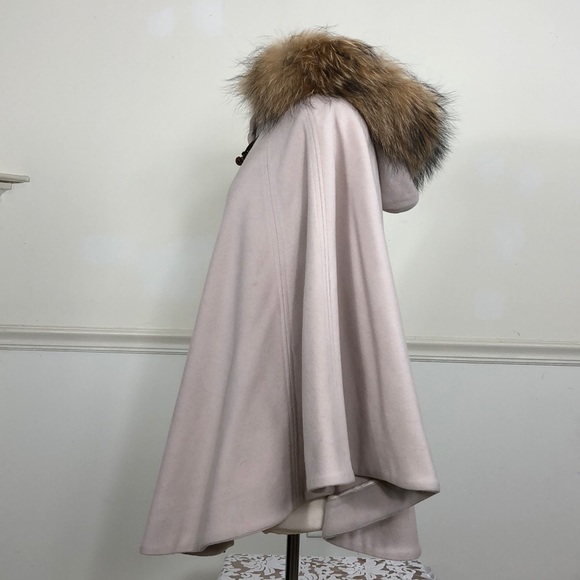 Wool Cashmere FOX Fur Cape Taupe - Picture 2 of 8
